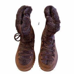 GAP Brown Kids Boots with Fur Trim size 1 NEW